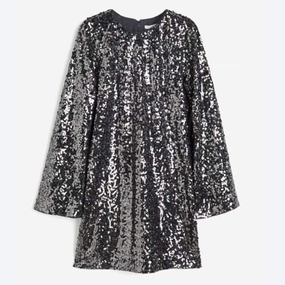 H&M Sequin Party Long Sleeve Dress Dark Grey Gunmetal Black NWT Size Small - Picture 1 of 7